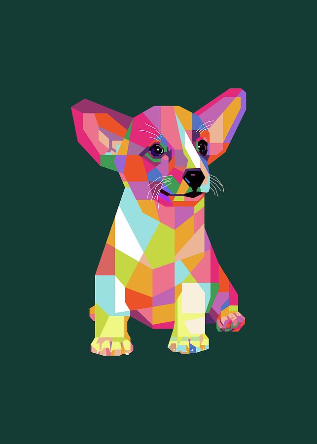 Colorful Puppy Wpap Style Green Background Digital Art
