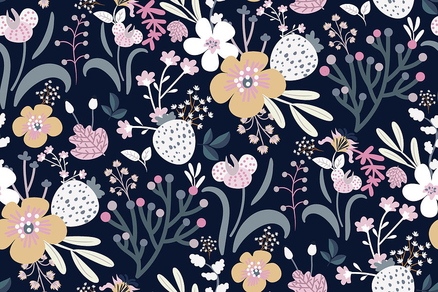 Colorful Seamless Floral Pattern With Different Kinds Of Colors Drawing