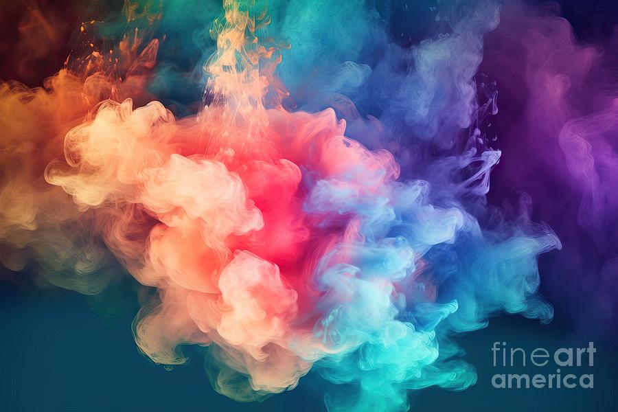 Abstract Painting - Colorful smoke clouds on dark background #1 by N Akkash