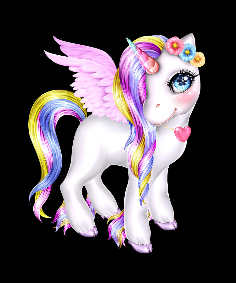 Colorful unicorn girl with wings and rainbow hair Digital Art by Norman W.