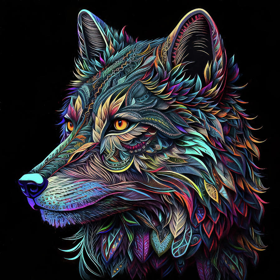 Colorful Wolf Portrait #1 Digital Art by Peggy Collins