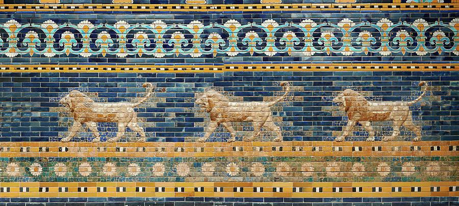 Coloured glazed brick panels of Lions - 604-562 BC.Babylon -  Pergamon Museum, Berlin Photograph by Paul E Williams