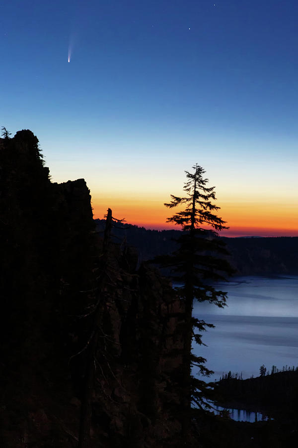 Nature Photograph - Comet NEOWISE at Crater Lake #2 by Cat Connor