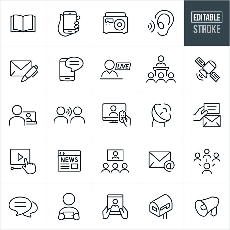 Communications Thin Line Icons - Editable Stroke #1 Drawing by Appleuzr