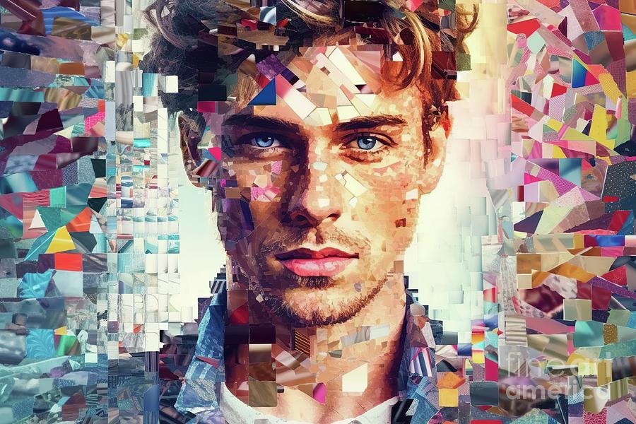 Conceptual portrait , human face is decomposed into colorful pixels. Ai generated. #1 Photograph by Joaquin Corbalan