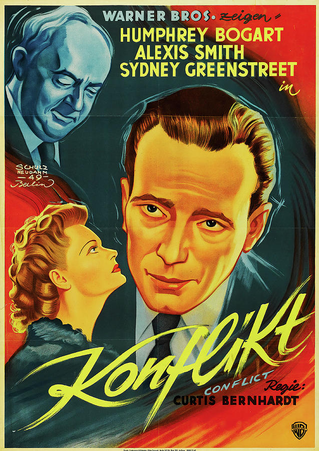 Humphrey Bogart Mixed Media - Conflict, 1945 - art by Heinz Schulz-Neudamm by Movie World Posters