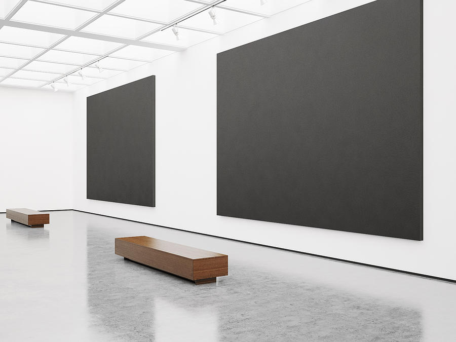 Contemporary gallery interior with black canvas on wall #1 Photograph by Sfio Cracho