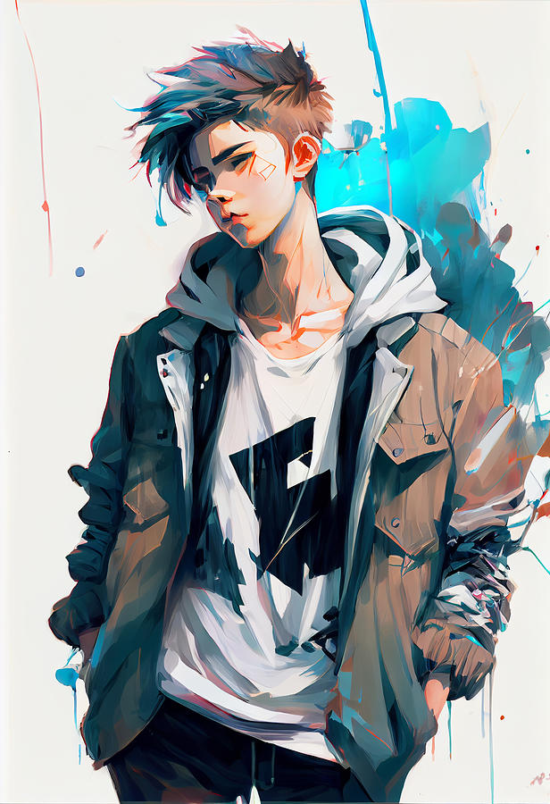 Cool  handsome  anime  high  school  teen  boy  dressi by Asar Studios #1 Painting by Celestial Images