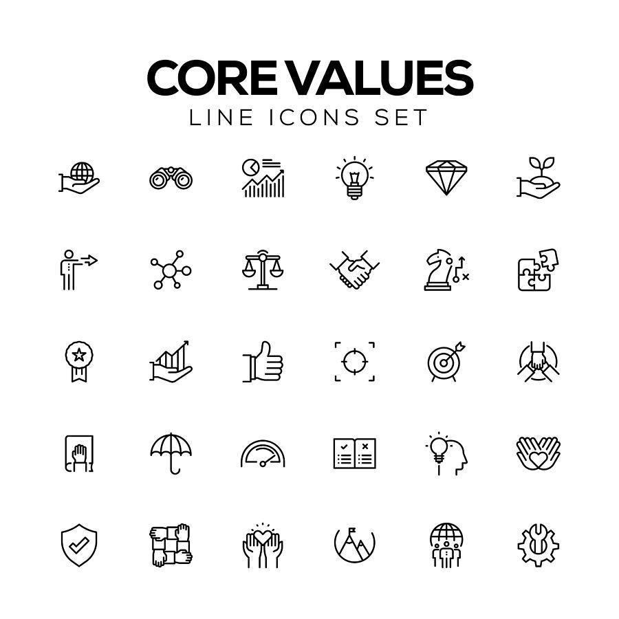 Core Values Line Icons #1 Drawing by Cnythzl