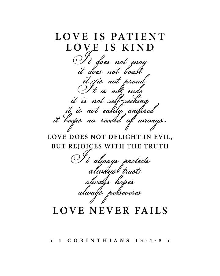 Love Digital Art - 1 Corinthians 13 4 8 - Bible Verse - Love Never Fails - Spiritual, Scripture, Christian - Motivation by Studio Grafiikka