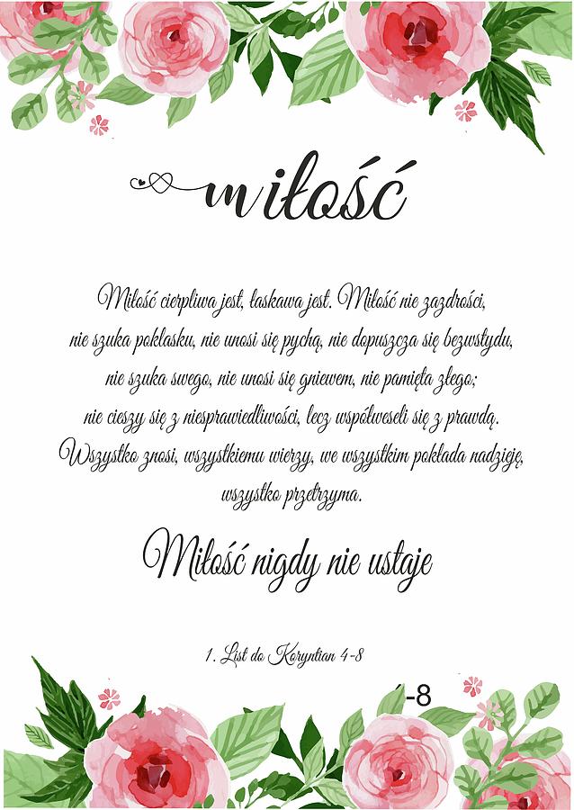 1 Corinthians - Love never stops Bible verse in Polish  Digital Art by Magdalena Walulik