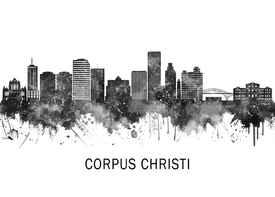 Corpus Christi Texas Skyline BW Mixed Media by NextWay Art - Fine Art ...