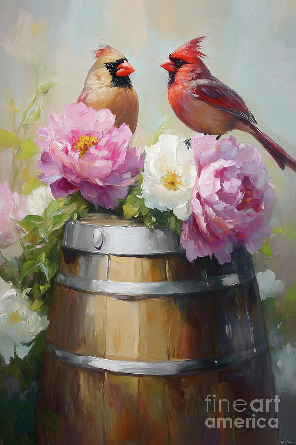 Country Cardinals 2 Painting by Tina LeCour Country Cardinals 2 Painting by Tina LeCour
