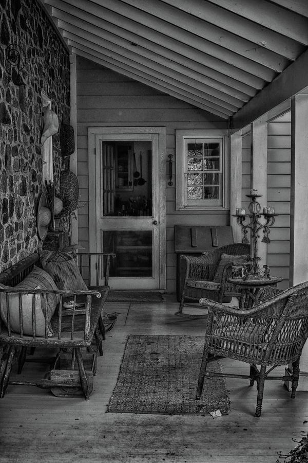 Country Porch in Black and White Photograph by James DeFazio