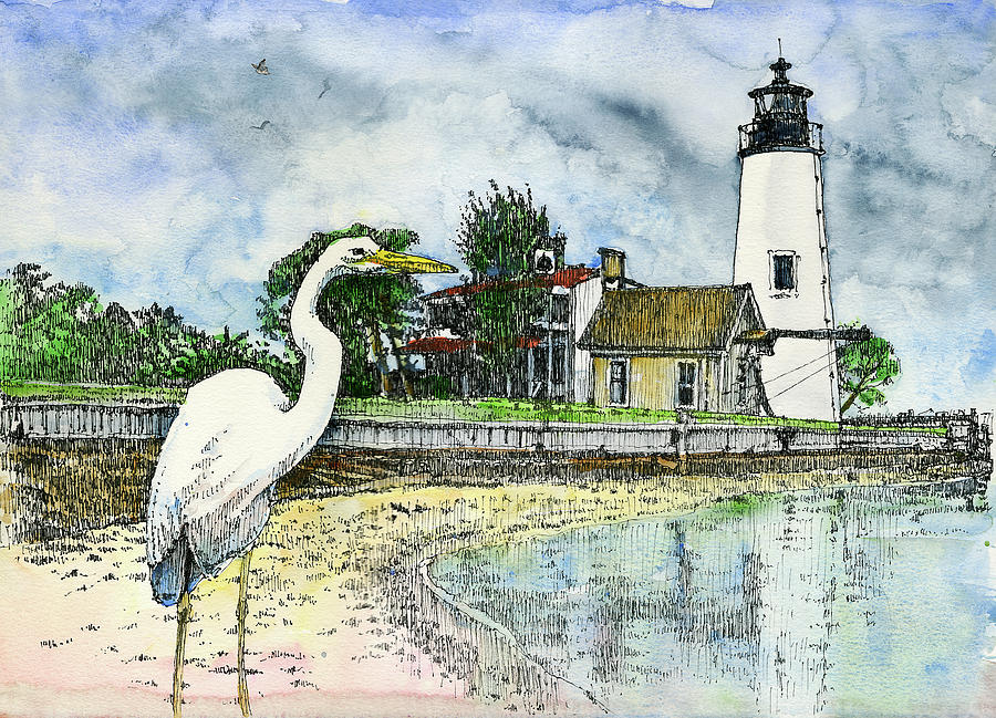 Cove Point Lighthouse Painting by John D Benson