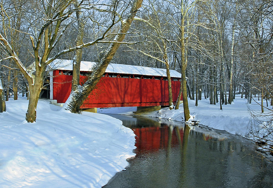 Covered Bridge in the snow-Howard County Indiana #1 Photograph by ...