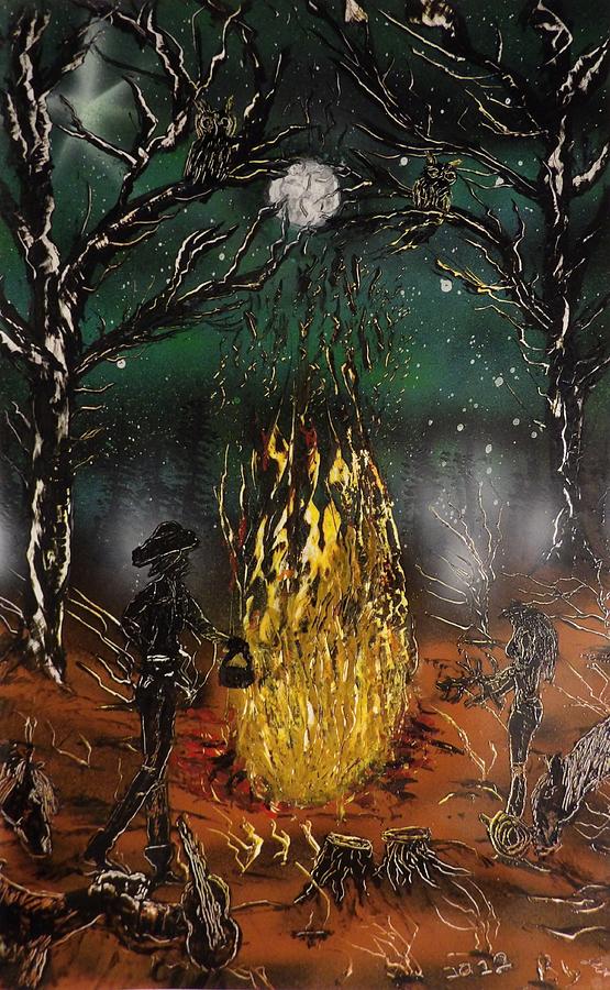 Cowboy campfire Painting by John Erickson | Fine Art America