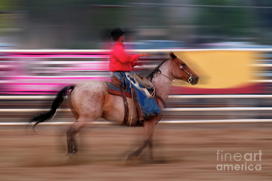 Cowboy Riding Horse Fast blurry Speed #1 Photograph by Lane Erickson