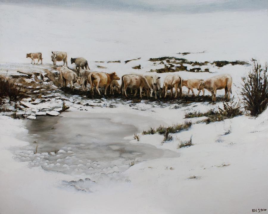 Cows in the Snow Painting by Bibi Snelderwaard Brion