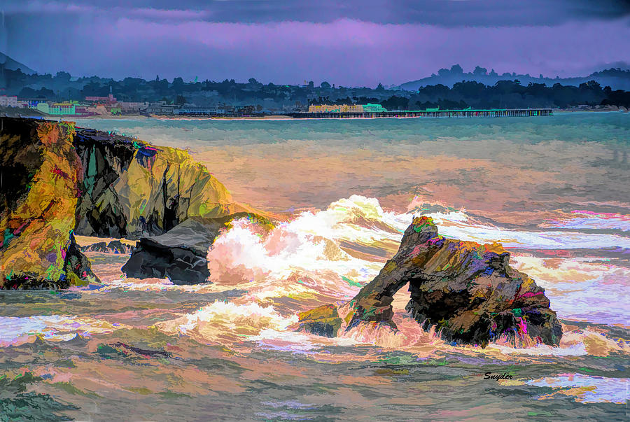 Crashing Waves Storm at  Window Rock  #1 Digital Art by Barbara Snyder