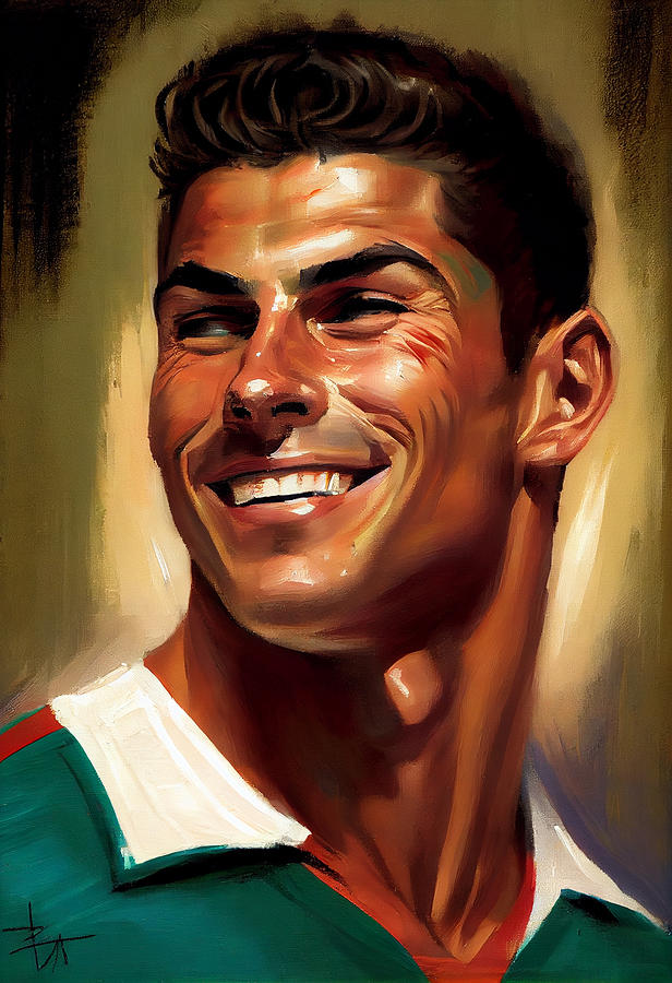 Fantasy Painting - Cristiano  Ronaldo  happy  smiling  oil  painting  in  by Asar Studios #1 by Celestial Images