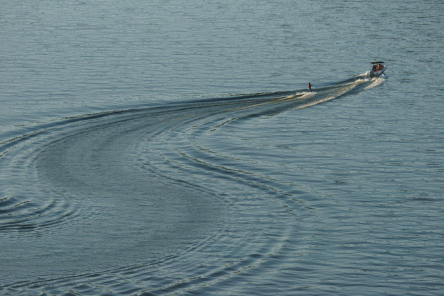 Curve trail of waterskiing #1 Photograph by Penboy