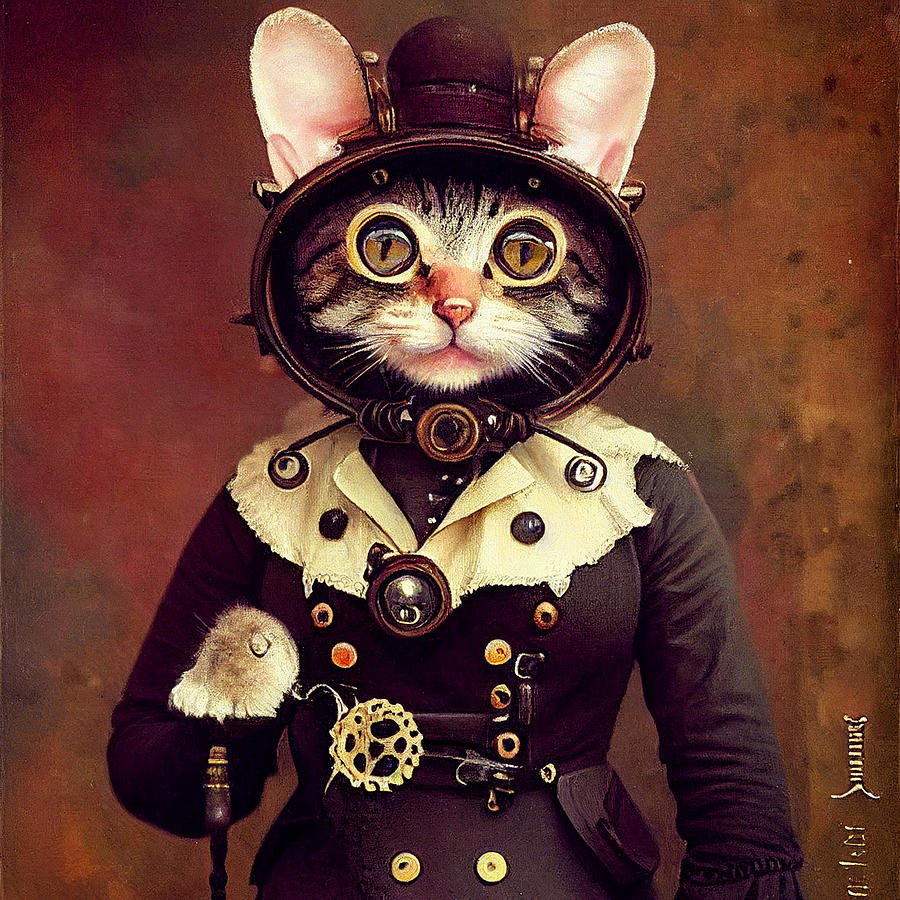 Cute  Anthropomorphic  Cat  Wearing  Steampunk  Clot  645645563c0075645563  Ee043a  645939  0433b0 Painting