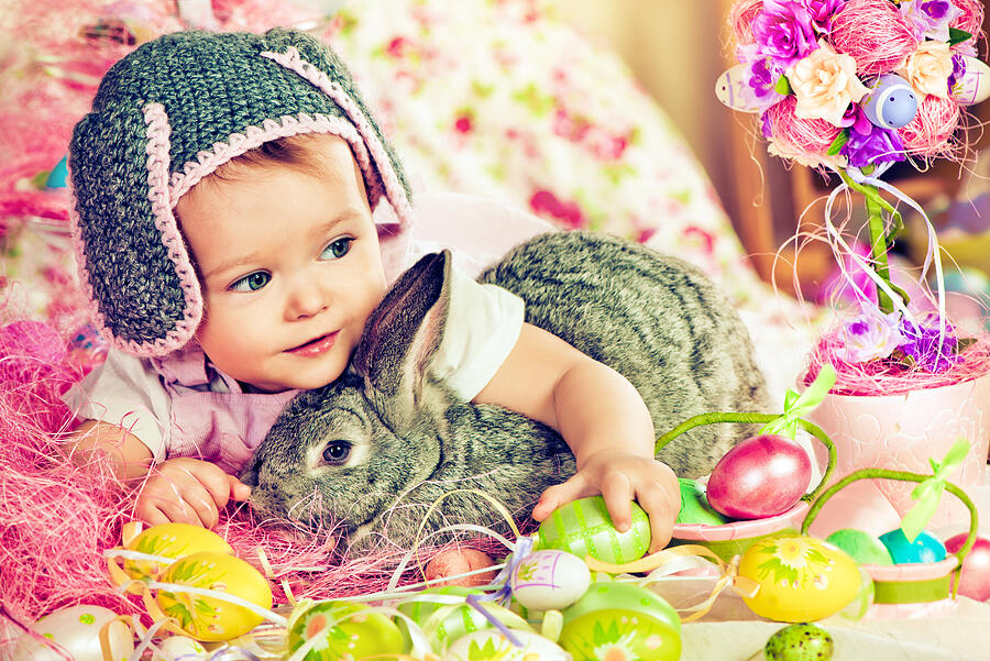 Cute baby with Easter bunny #1 Photograph by ArtMarie