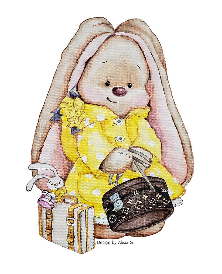 Cute Bunny with Louis Vuitton Bag Painting by Alexa G