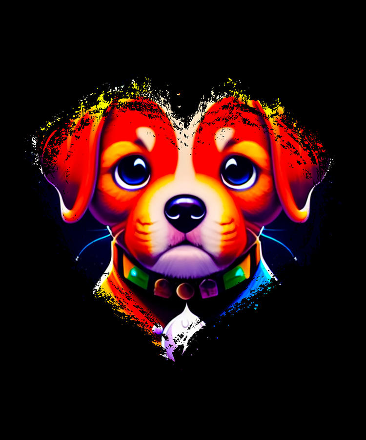 Cute Colorful Rainbow Dog Valentine's Day Heart Digital Art by