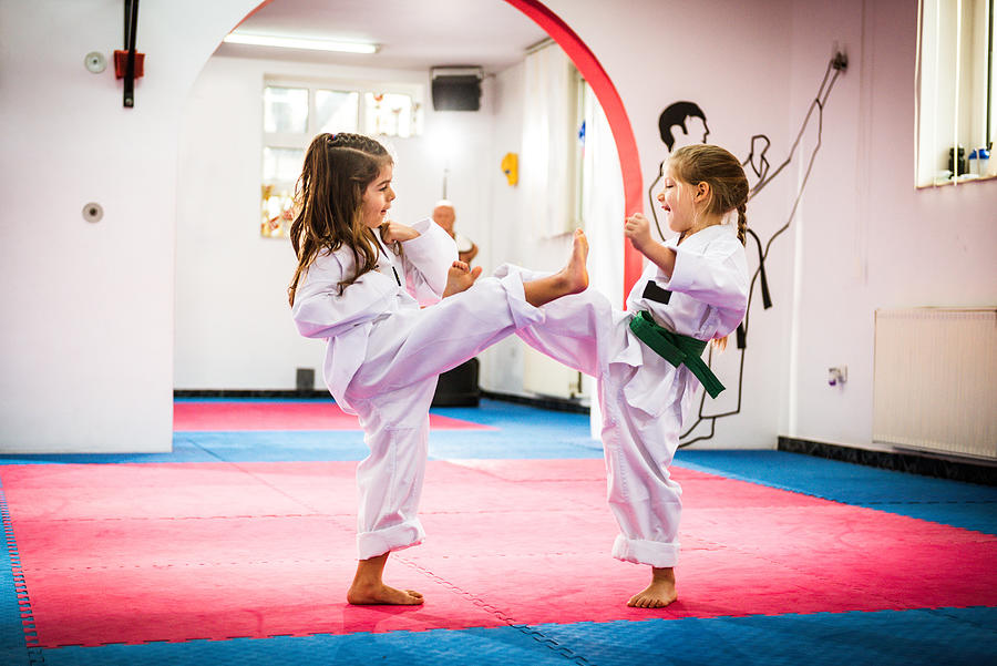 Cute girls on Taekwondo training #1 Photograph by Drazen_