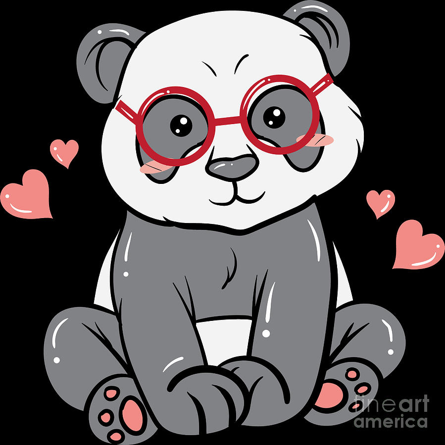 Cute Little Bear Panda Nerd With Glasses Gift Digital Art by Haselshirt