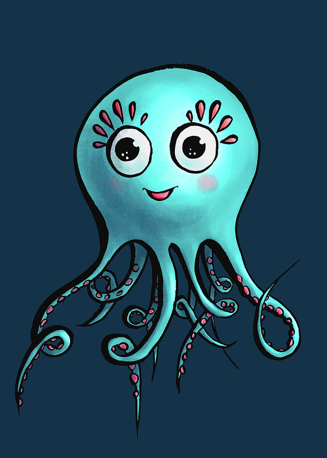 Cute Octopus Sea Monster Character Digital Art by Boriana Giormova