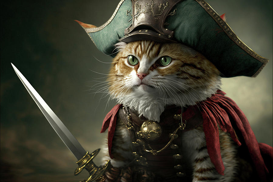 Cute pirate cat with a hat called tricorn or tricorne 3d charact ...