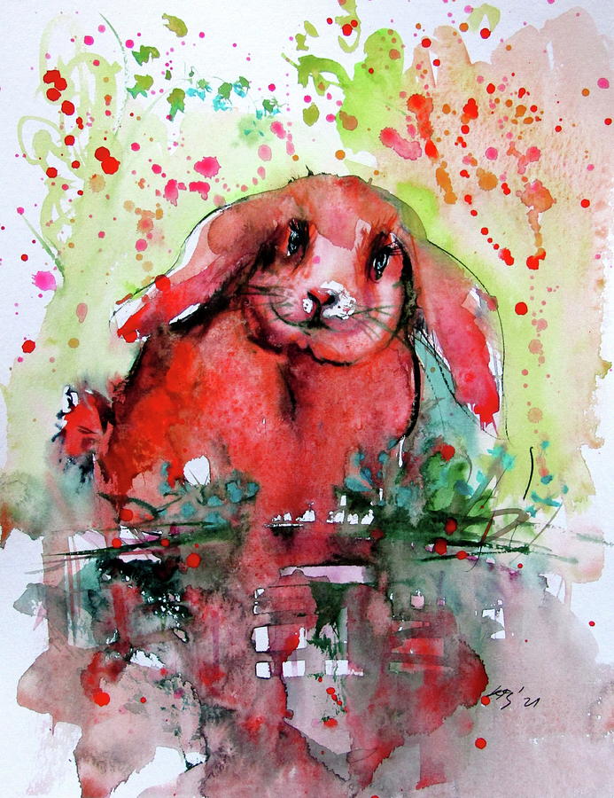 Animal Painting - Cute rabbit #1 by Kovacs Anna Brigitta