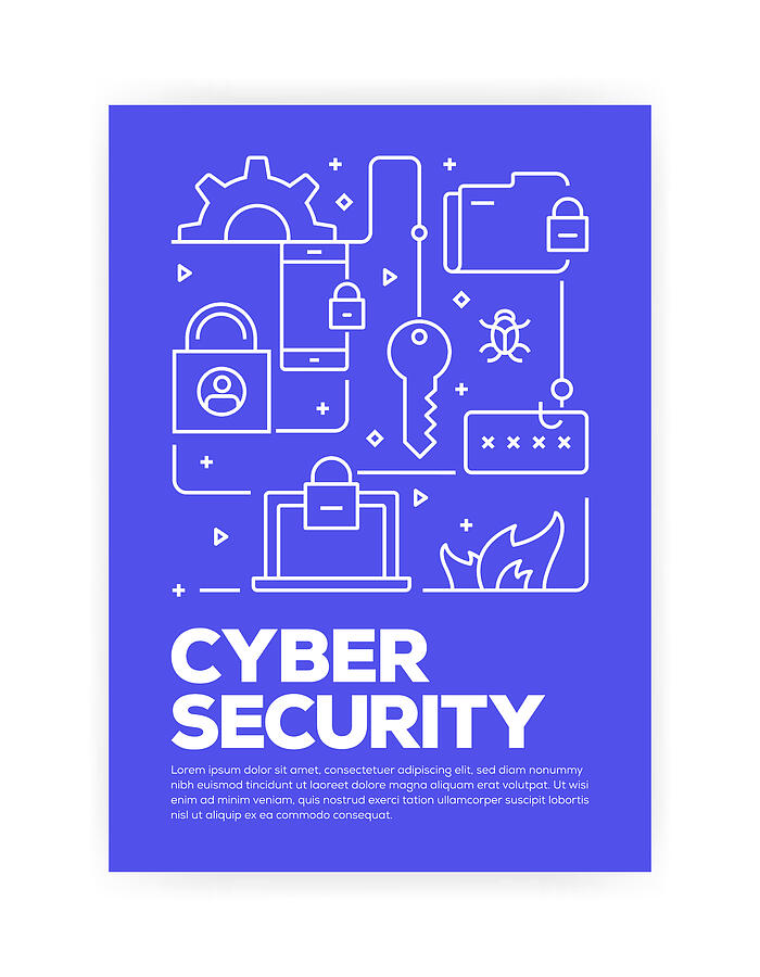 Cyber Security Concept Line Style Cover Design for Annual Report, Flyer, Brochure. #1 Drawing by Cnythzl