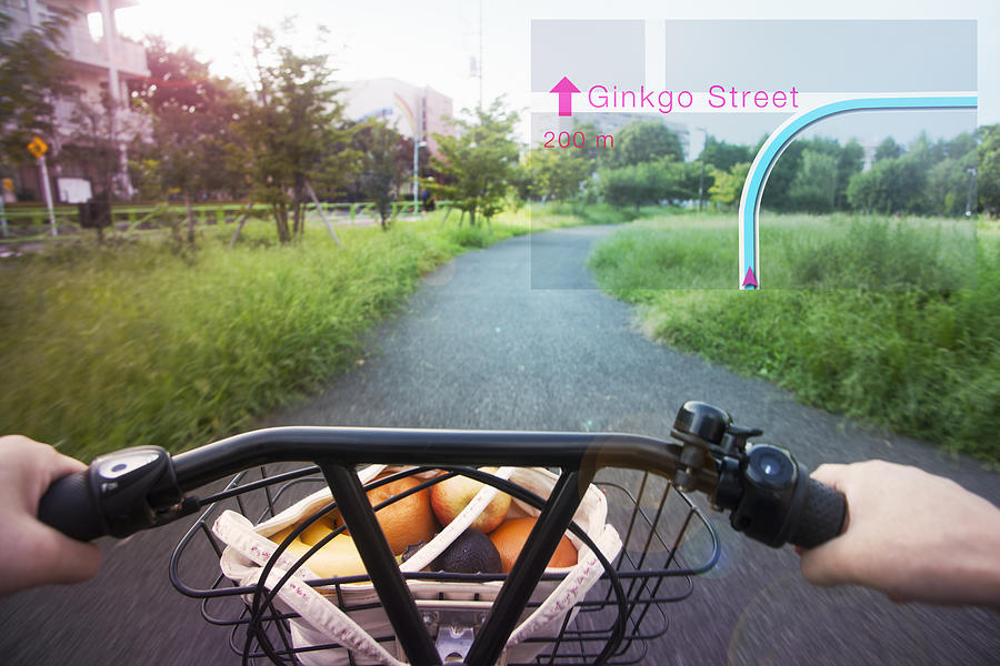 Cycling with navigator seen through smart glasses. #1 Photograph by Hiroshi Watanabe