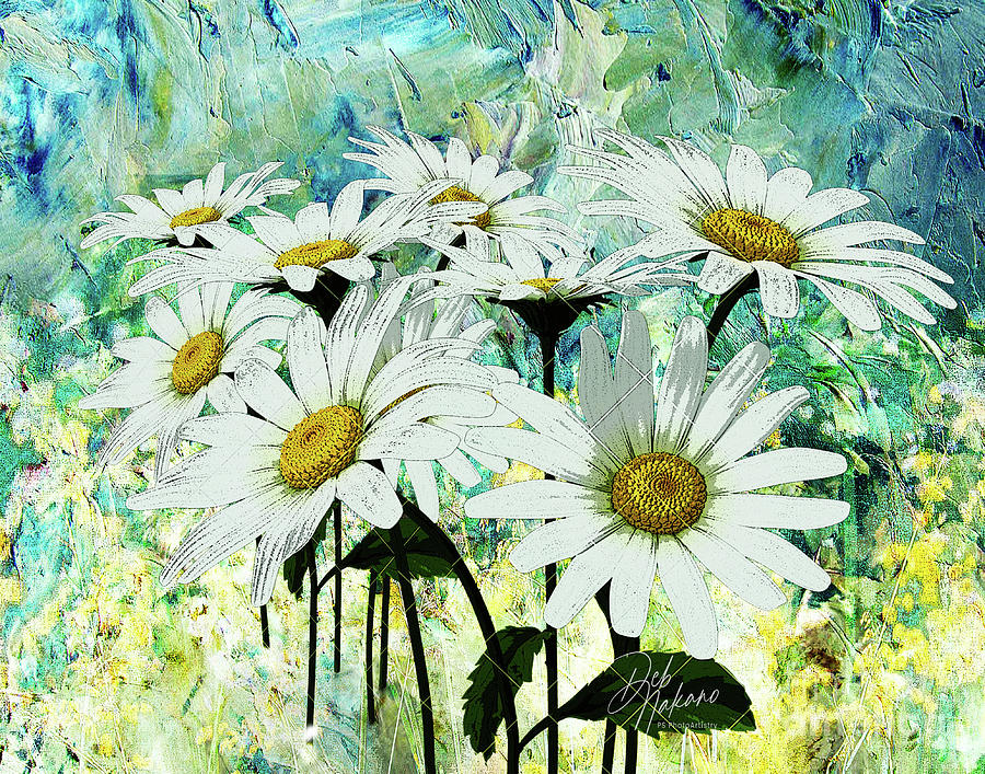Daisies in Paint #1 Digital Art by Deb Nakano