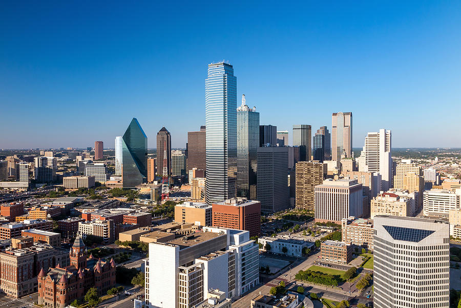 Dallas, Texas cityscape with blue sky at sunset #1 Photograph by F11photo