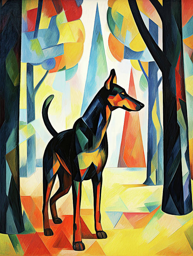 Doberman dog walking in the park 01 - Madeleine Macke Painting by Madeleine Macke