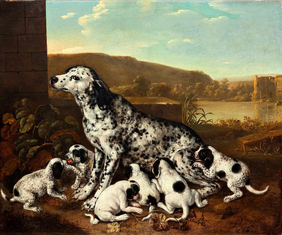 Dalmatian dog with puppies #2 Painting by Pieter van der Hulst