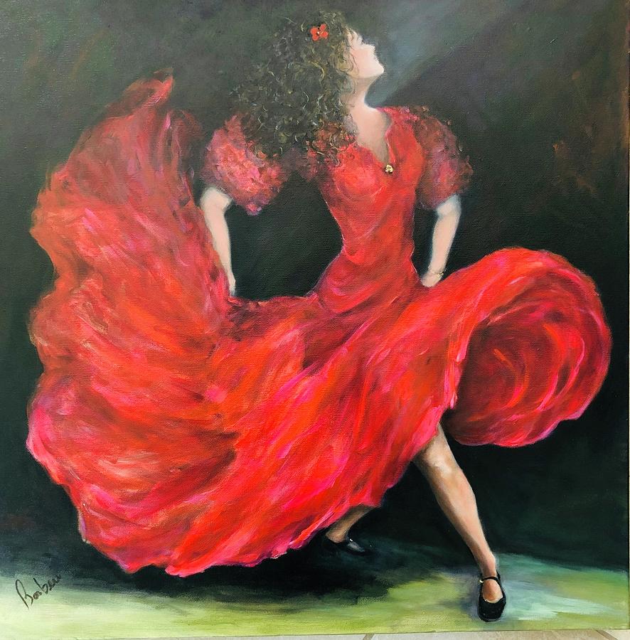 Senorita In Red Painting by Anne Barberi