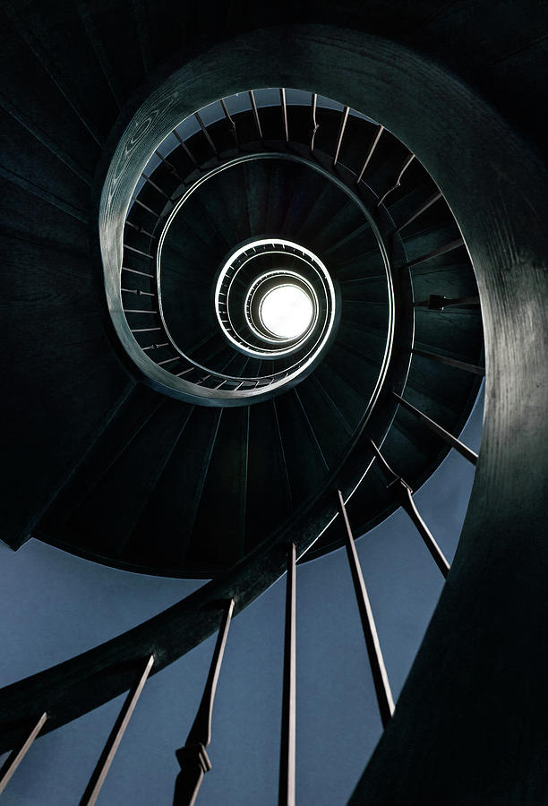 Dark blue spiral staircase #1 Photograph by Jaroslaw Blaminsky