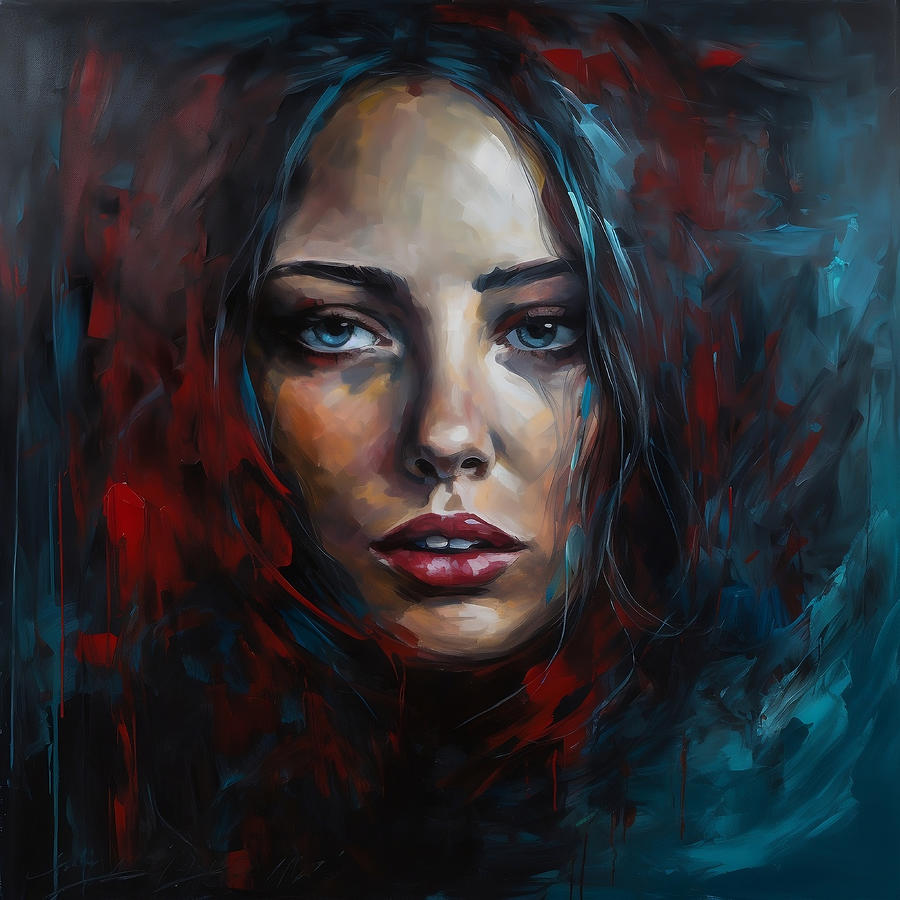 Dark Red And Blue Female Face 03 #1 Digital Art by Mateo Monsalve ...