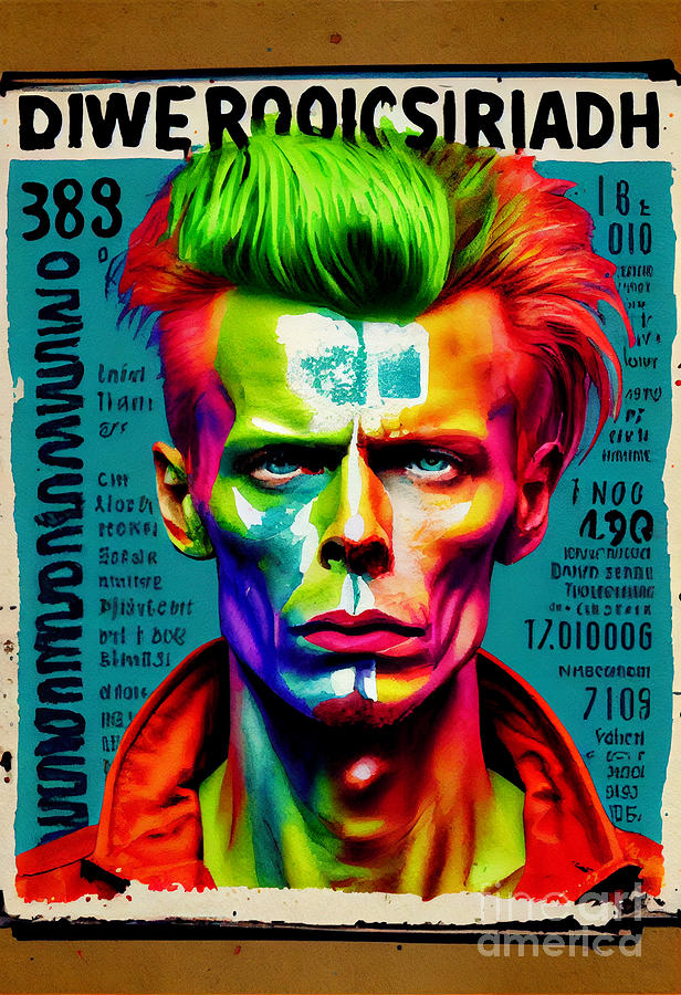 DAVID BOWIE MUGSHOT colorful vibrant by Asar Studios Digital Art by ...