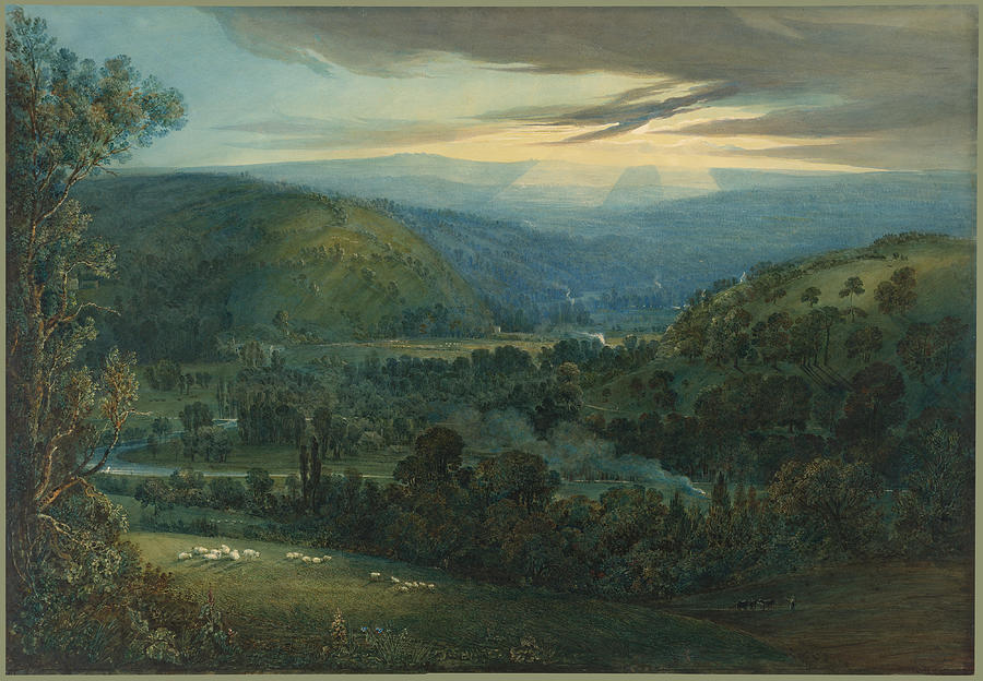 Dawn in the Valleys of Devon #1 Drawing by William Turner of Oxford