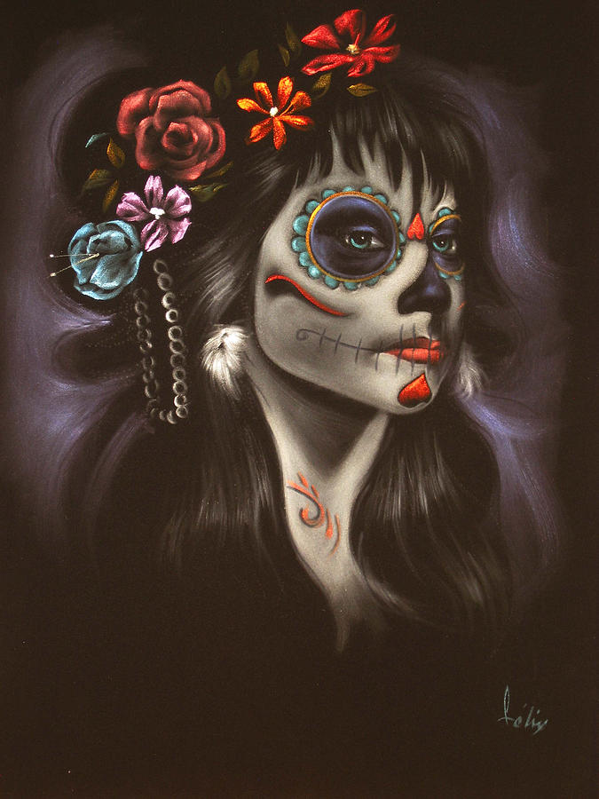 Day of the Dead face paint girl Painting by E Felix - Pixels