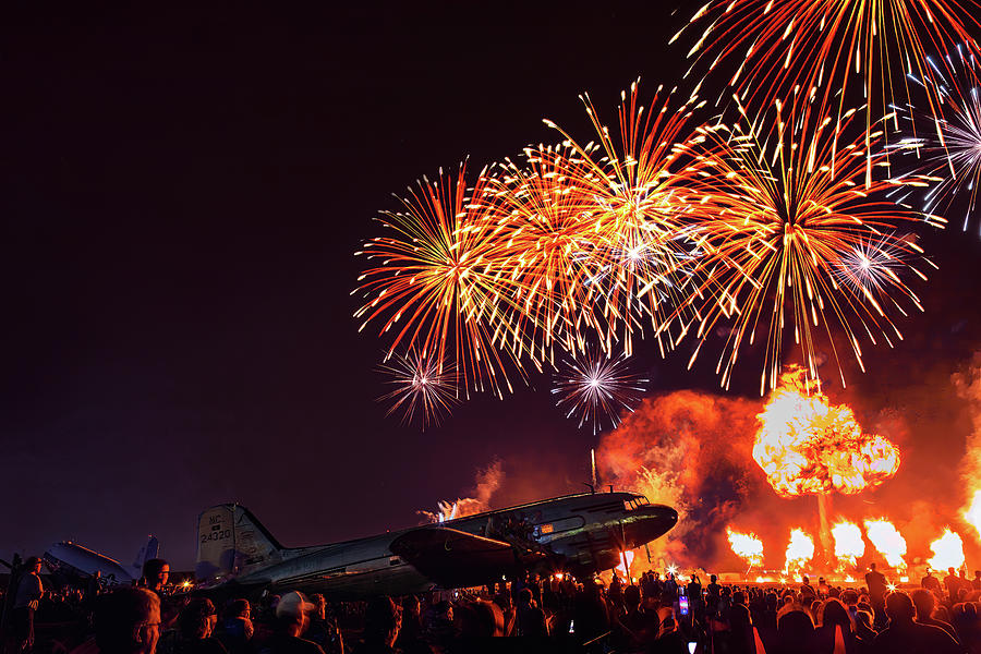 DC3 with Fireworks at Oshkosh 2022 Photograph by Lorraine Matti Pixels