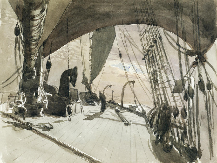 John Singer Sargent Painting - Deck of Ship in Moonlight #2 by John Singer Sargent