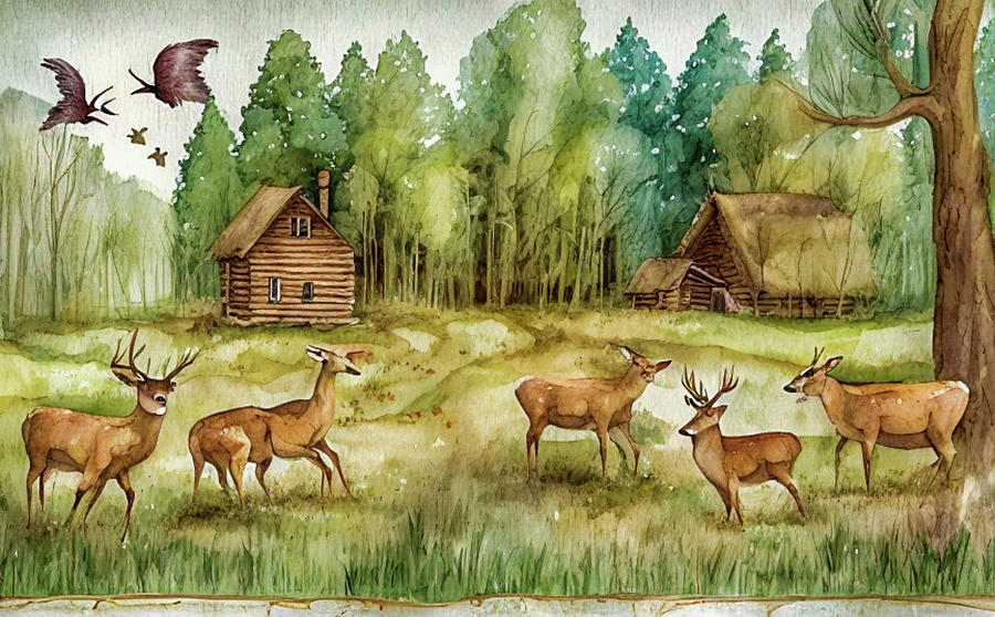 Deer in Field #1 Digital Art by Bill Barber